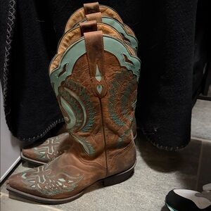 J.B. Dillon Brown and Teal Western Boots